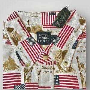 Mens XXL Patriotic Button Down USA Flag Statue Of Liberty Short Sleeve Shirt New
